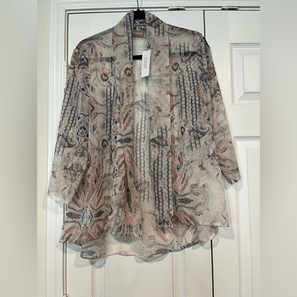 Chico’s  Sheer Jacket Patch Paisley Sz 1 Medium